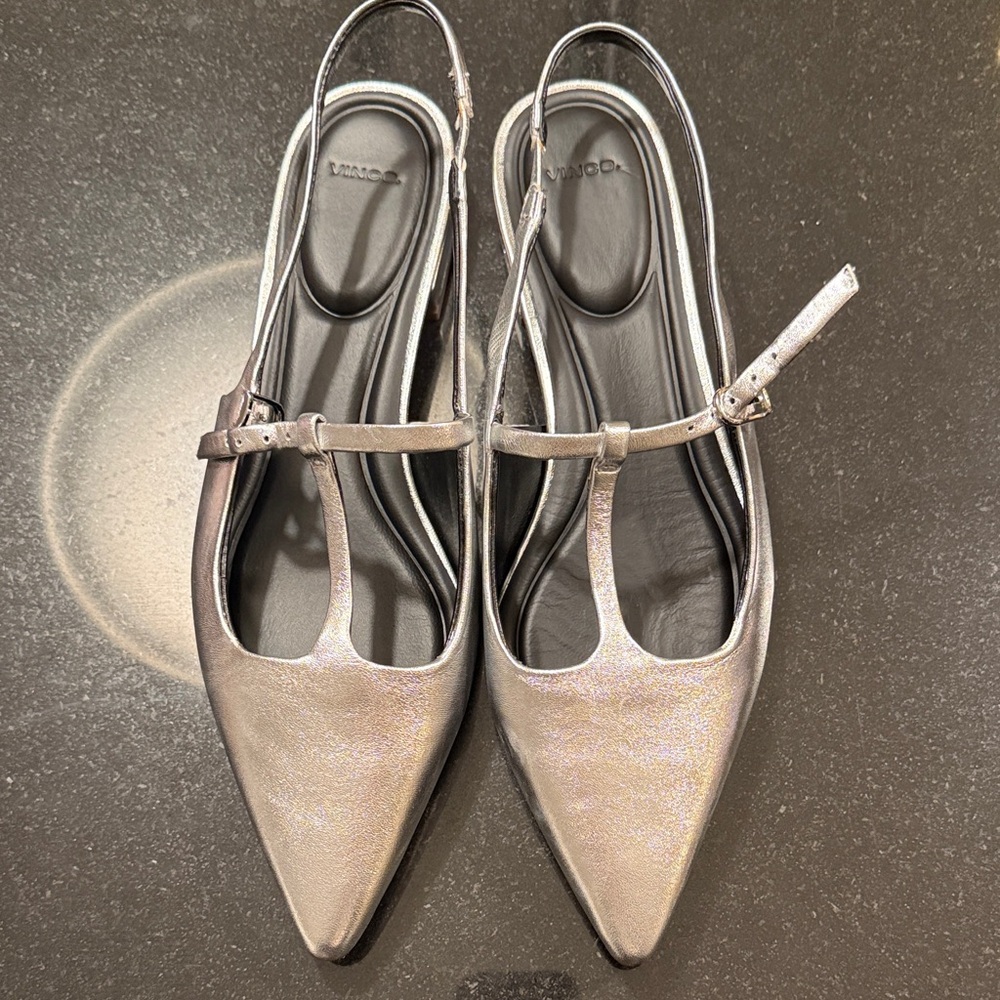 Vince Metallic Silver Slingback Flats
